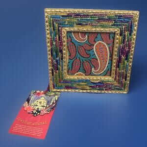Jewel of Mumbai Frame 6.5 X 6.5” Beaded Jewel Tones Holds 4x4” Photo